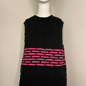 Vintage handmade knit black and pink vest